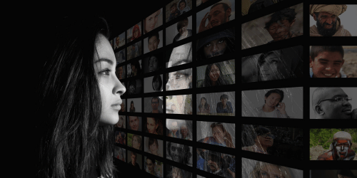 Ai journalism woman looking at screen