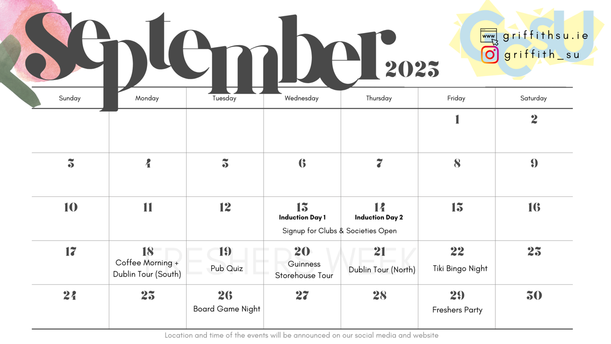 sept calendar students union