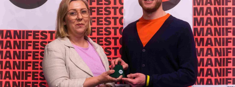 Deirdre Doherty, Head of Design Presents Student Award to Jack McKeon at ICAD Awards
