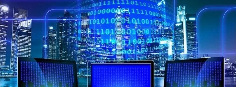 Three computers depicting digital transformation