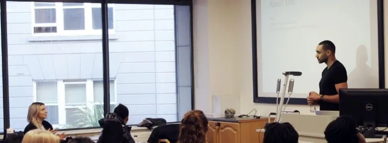 Guest lecturer Kareem Mostafa presents to the Graduate Business School students