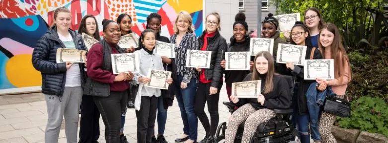 Loreto College Crumlin students pose with their certificates at Griffith College Dublin