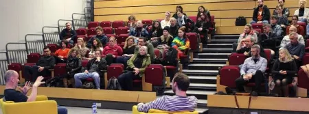 Photographer Eamonn Doyle speaks to a group of students and staff at Griffith College Dubin