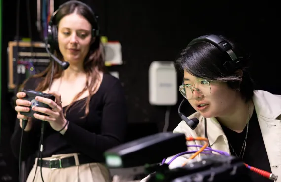 Students using the equipment