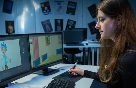 BA (Hons) in Animation, girl doing animation at computer