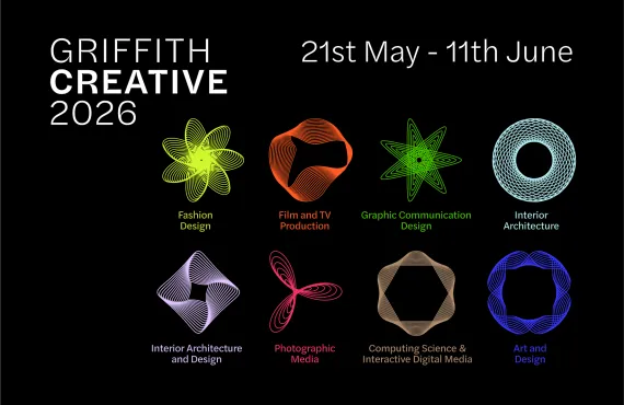 Griffith Creative 2026 black image with icons - 21st May - 11th June
