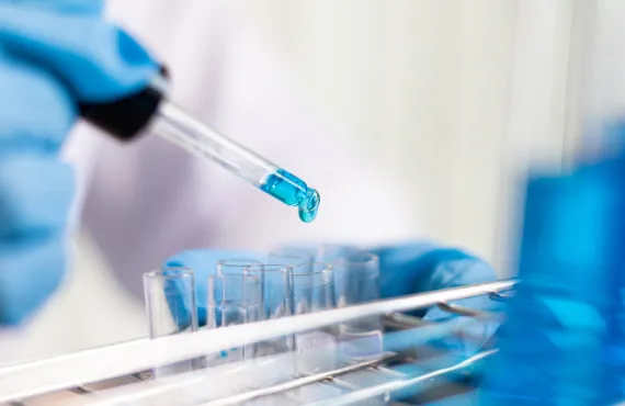 Blue ointment in clear test tubes