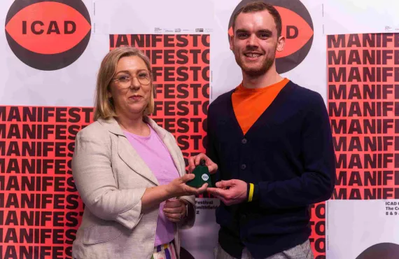 Deirdre Doherty, Head of Design Presents Student Award to Jack McKeon at ICAD Awards