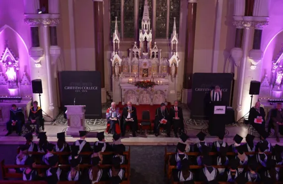 Griffith College President Diarmuid Hegarty speaking at the 2022 Graduation ceremony in Griffith College Cork