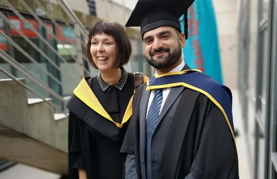 Accountancy lecturer Paula Byrne with a graduating student