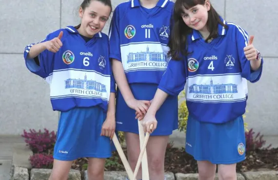 Players from Kevin's Camogie pose on the Griffith College Dublin campus