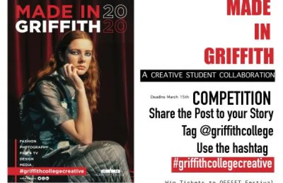 Poster created by Griffith students with instructions on how to win tickets to OFFSET