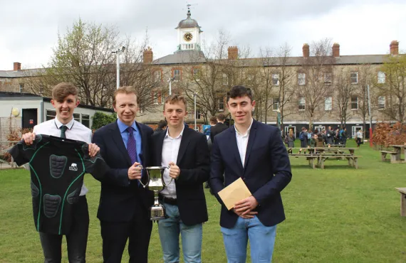 ROC Protection, winners, with Seamus Fitzpatrick, Head of Business Faculty at the Griffith College Business Enterprise Competition 2017