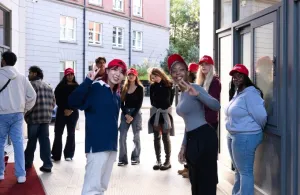 Griffith College students waving at the camera