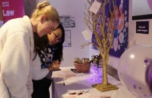 People adding notes to a positivity tree