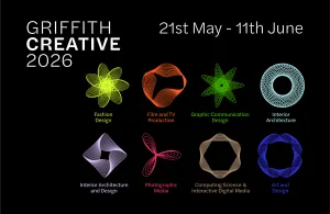 Griffith Creative 2026 black image with icons - 21st May - 11th June
