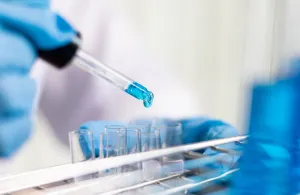 Blue ointment in clear test tubes