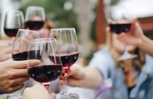 a woman holding a glass of wine