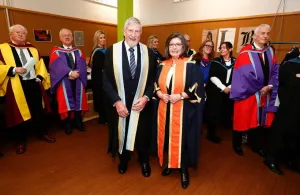 Chair of the Policing Authority Josephine Feehily accepting the Distinguished Fellowship Award from the President of Griffith College Professor Diarmuid Hegarty 