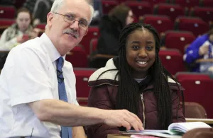 Dr Tomás Mac Eochagáin reviews with a leaving cert student