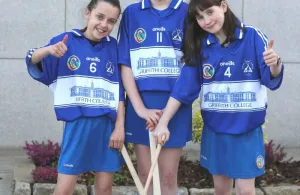 Players from Kevin's Camogie pose on the Griffith College Dublin campus