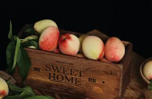 A box of fruit against a dark background