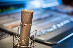 A microphone in a radio studio