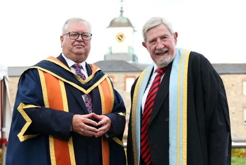 joe duffy receives award at griffith college with diarmuid hegarty