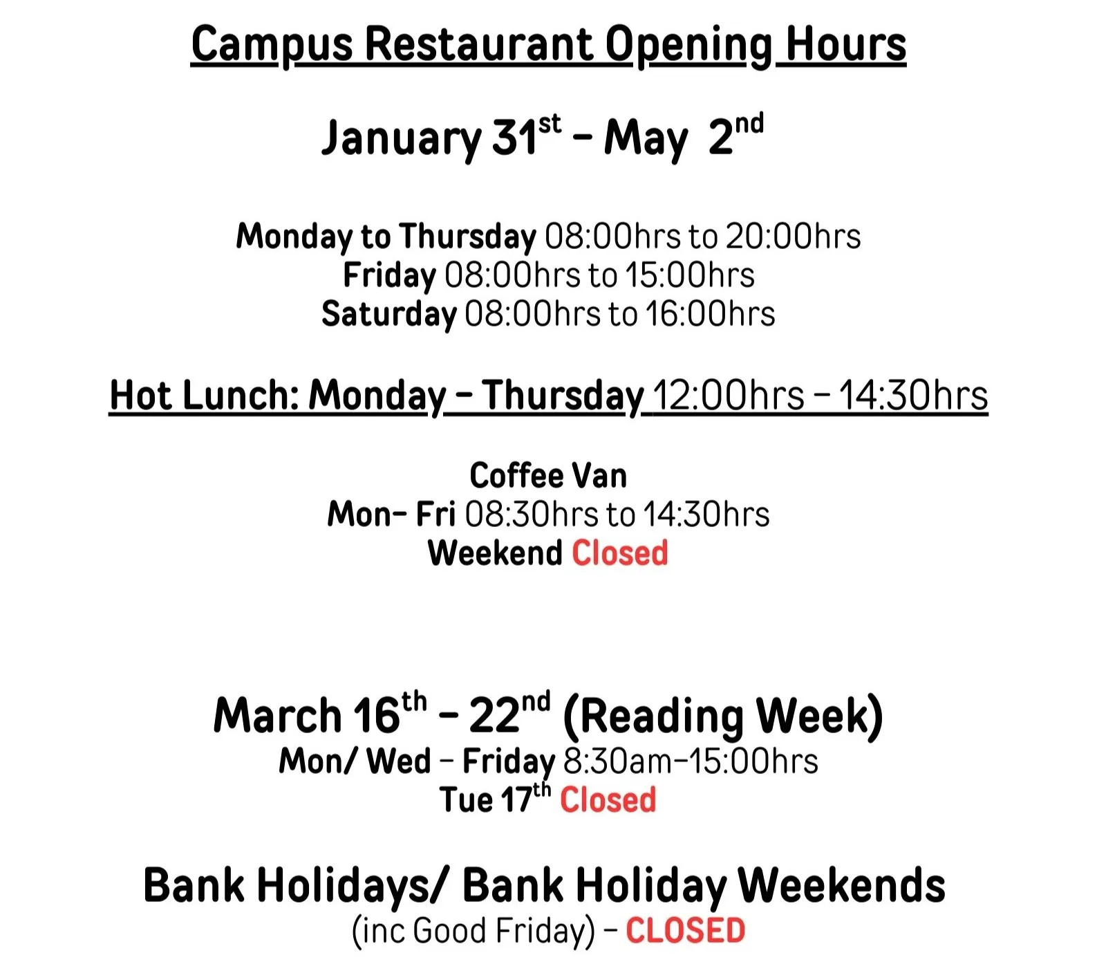 Gather & Gather Updated Semester 2 Opening Hours