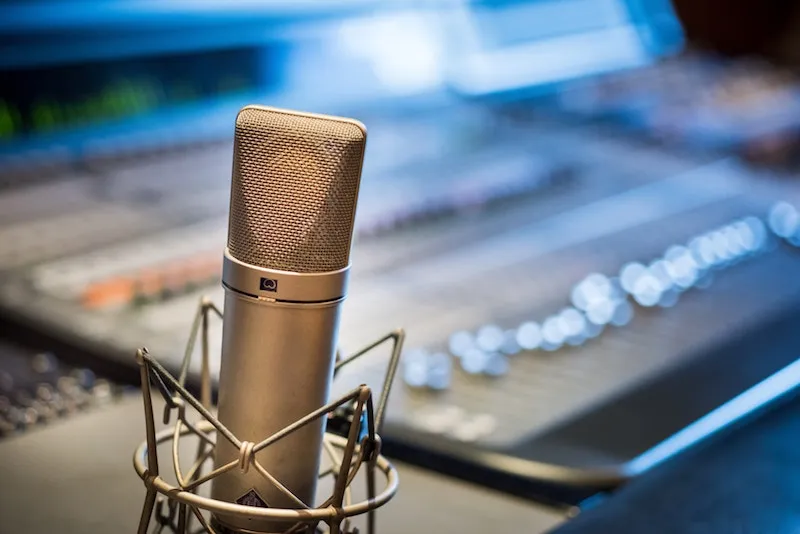 A microphone in a radio studio