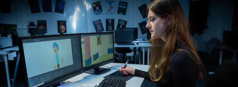 BA (Hons) in Animation, girl doing animation at computer