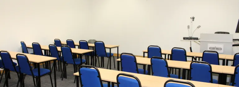 a blue chair in a room