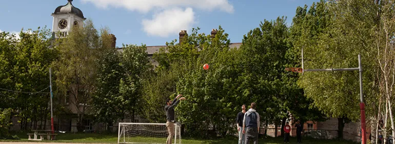 Playing basketball on the Griffith pitch