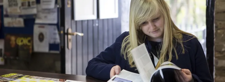 An undergraduate student looking at her course options at Griffith College