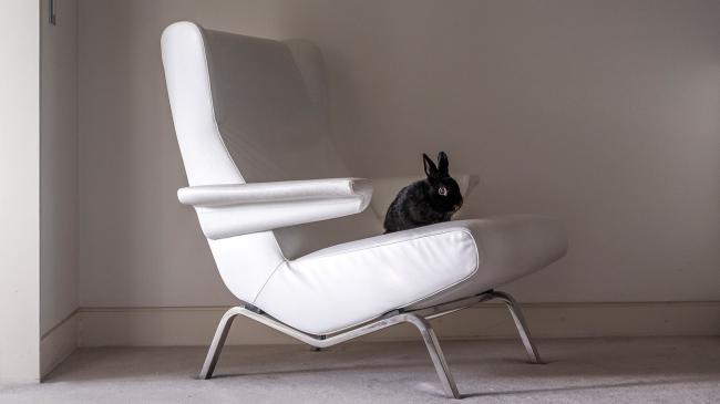 a chair sitting in front of a mirror