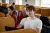 student in library
