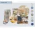 A typology board showcasing interior design inspirations for the early learning centre, featuring soft curved forms, sensory play spaces, calming lounge areas, playful learning environments, and a material palette of terrazzo, soft greens, warm neutrals, and blue accents that create a nurturing and engaging atmosphere for children. 