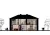 Building section showing reception, lounge, dining room and upper guest rooms.