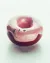 A small, segmented worm rests on the edge of a glossy pink ceramic vessel in a soft-focus close-up. 