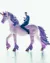 A person sits looking at a phone while riding a large toy unicorn in a surreal, softly lit composite image.
