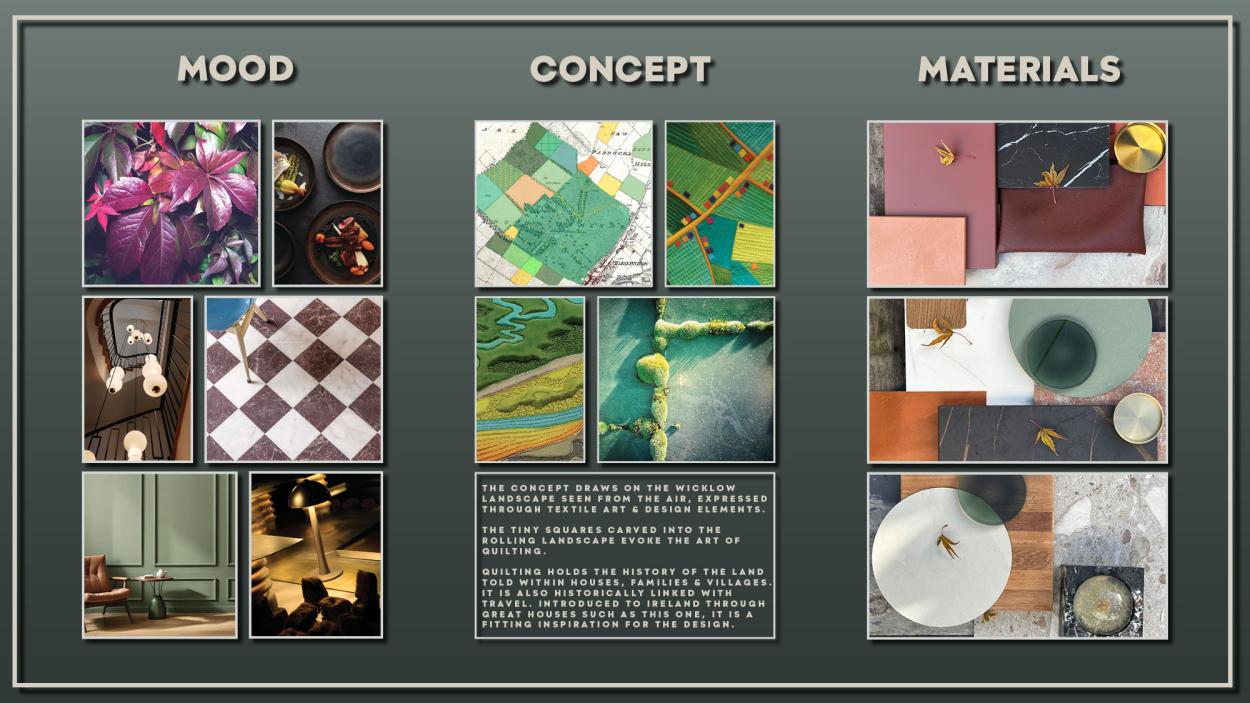 Image shows Concept, Mood & Material boards