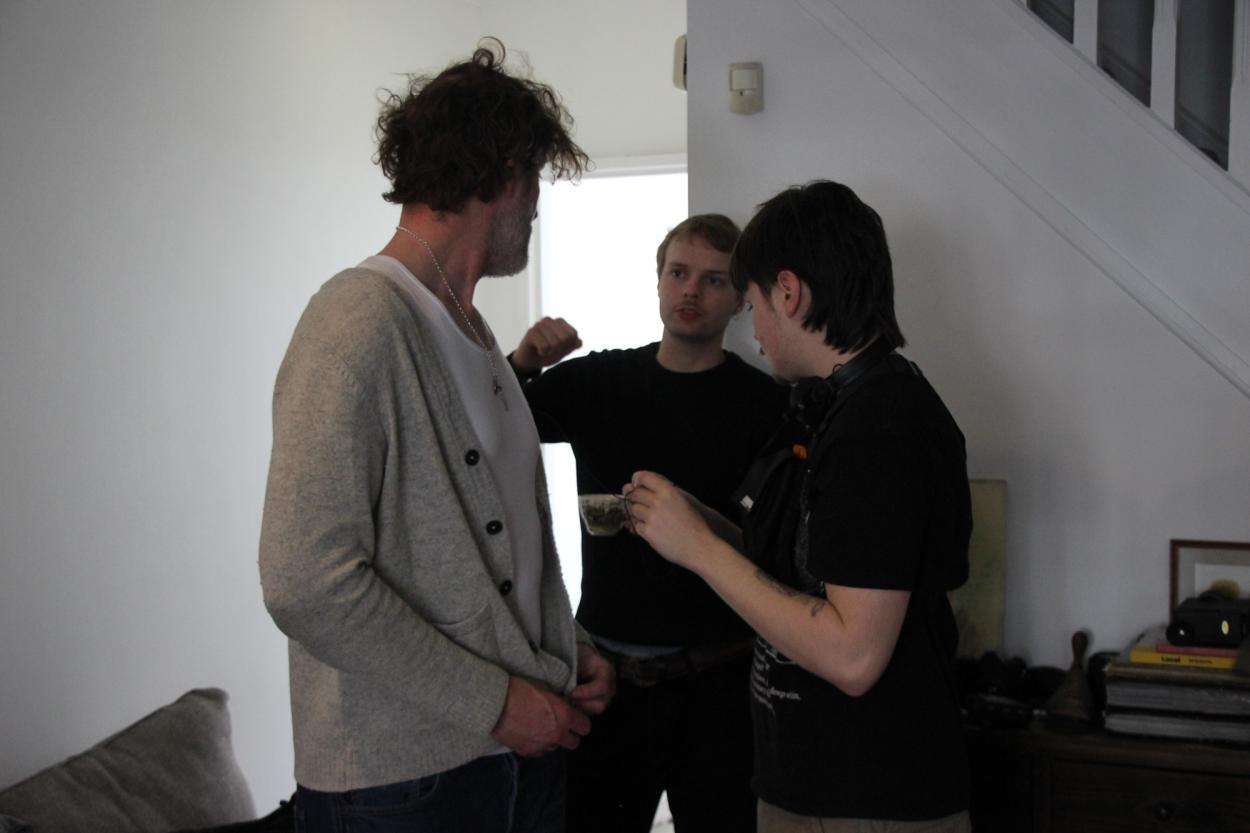 Alex preparing Anthony Murphy for his scene. 