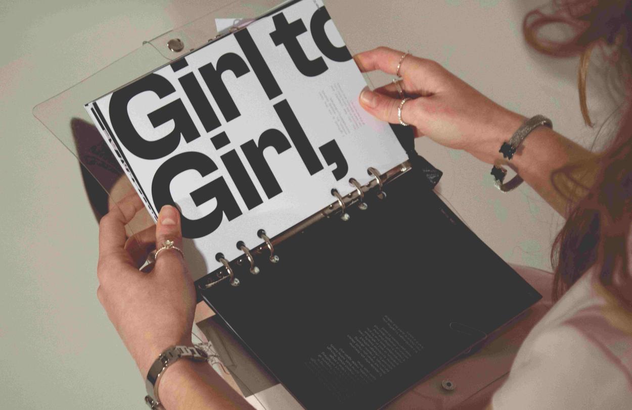 “Girl to Girl” typographic spread in bound publication