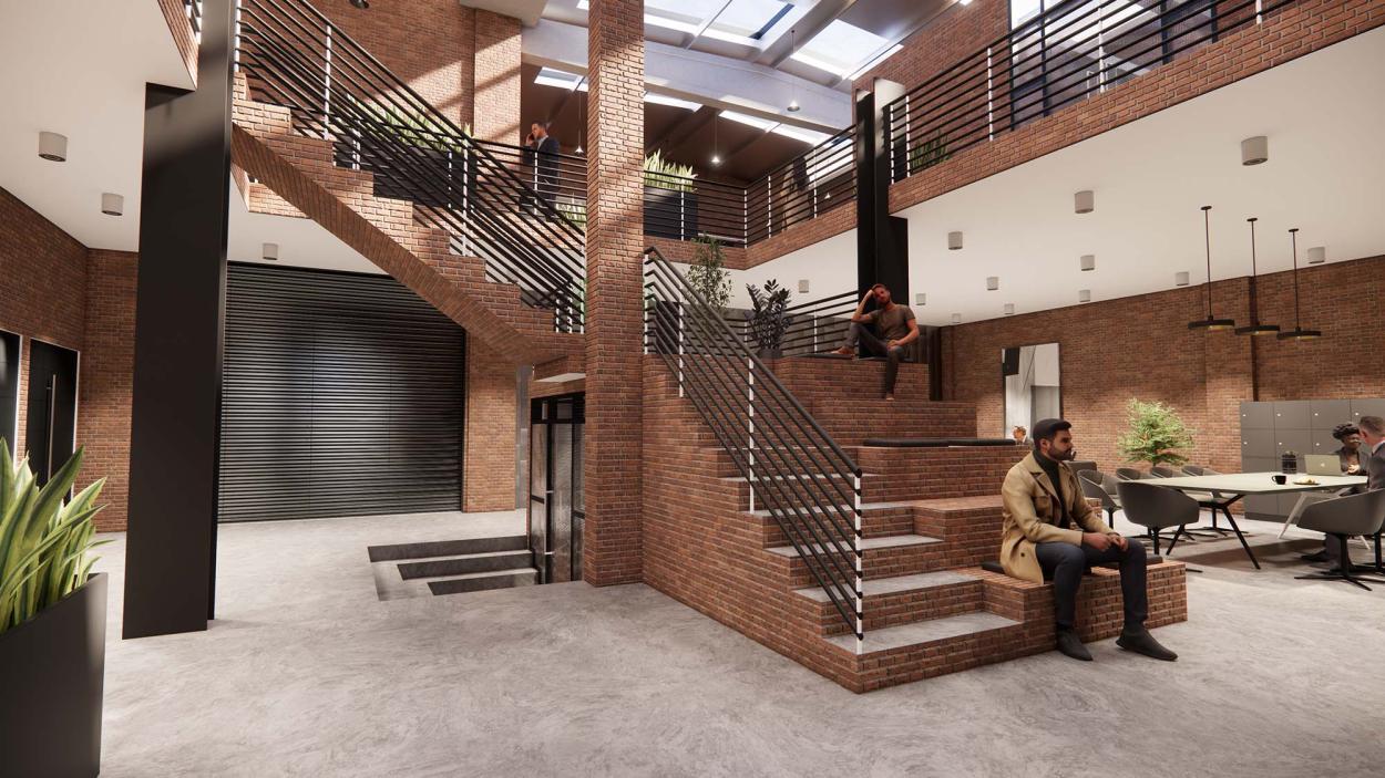 a room filled with furniture and a bench