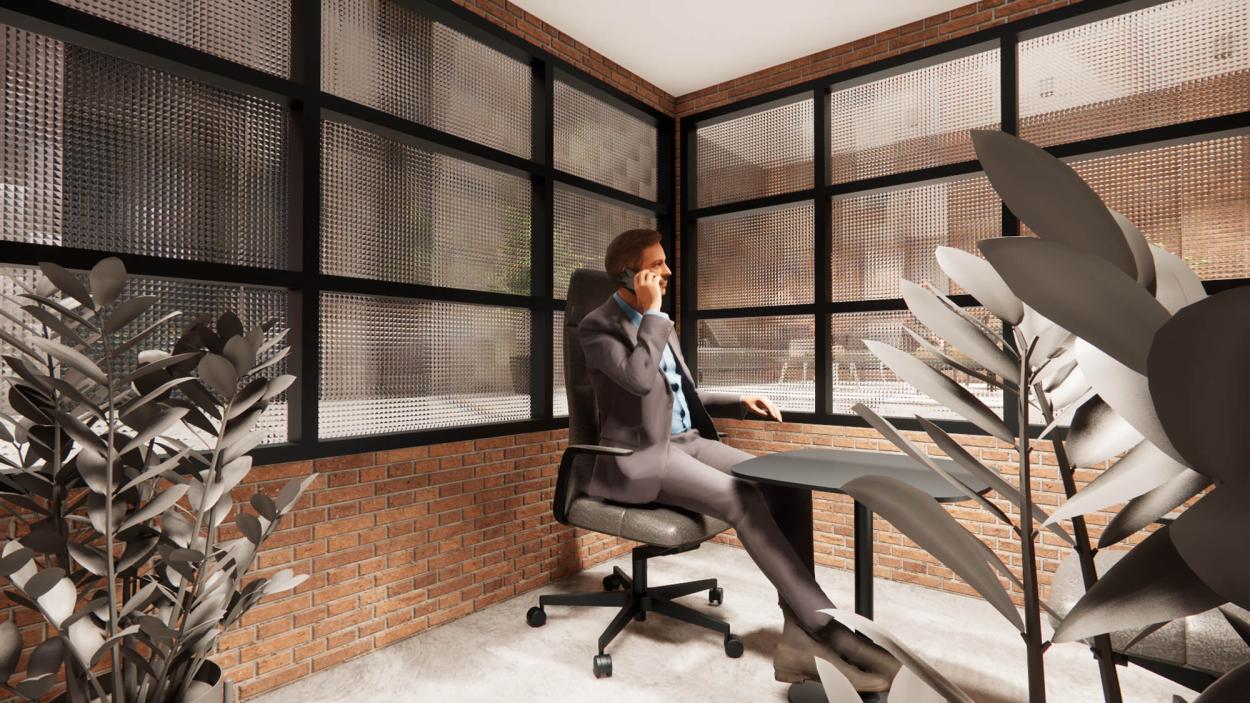 a person sitting on a chair in front of a window