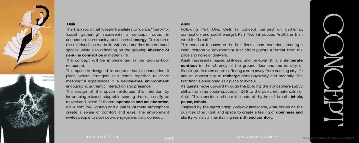 Images and text explaining differing concepts for the hotel design.