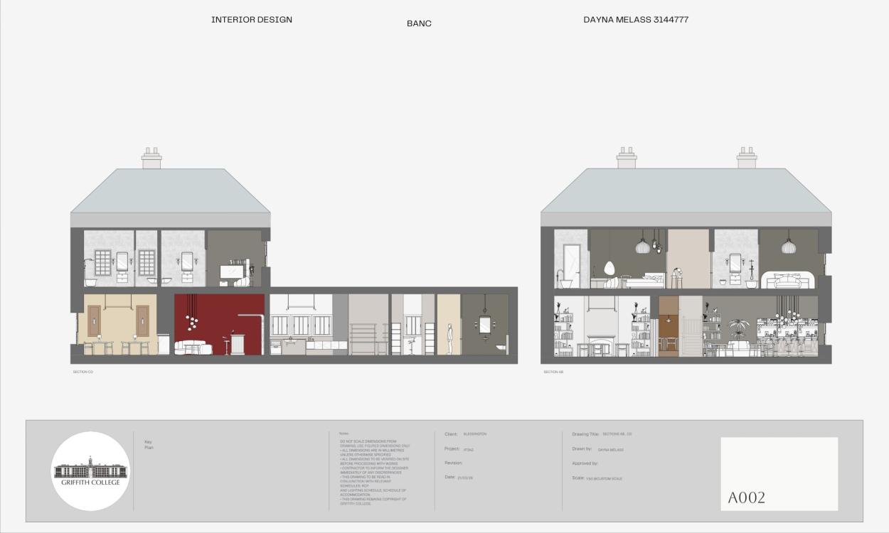 image showing sections of the ground floor and first floor of the hotel design.