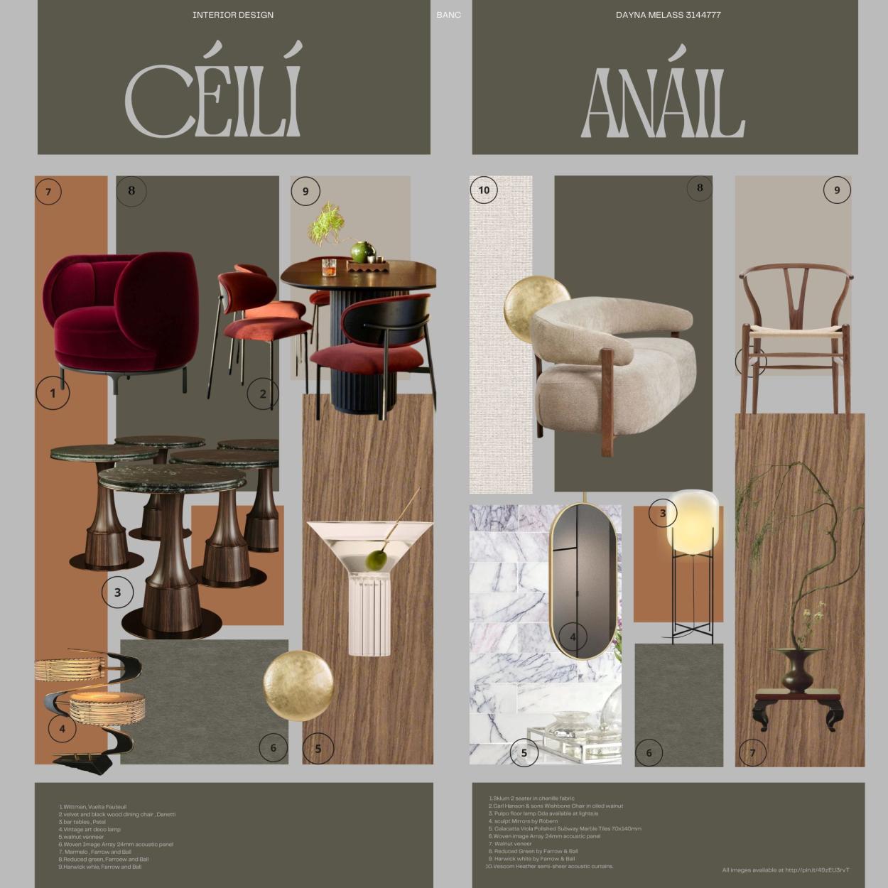image showing furniture and materials for the ground floor and first floor of the hotel design.