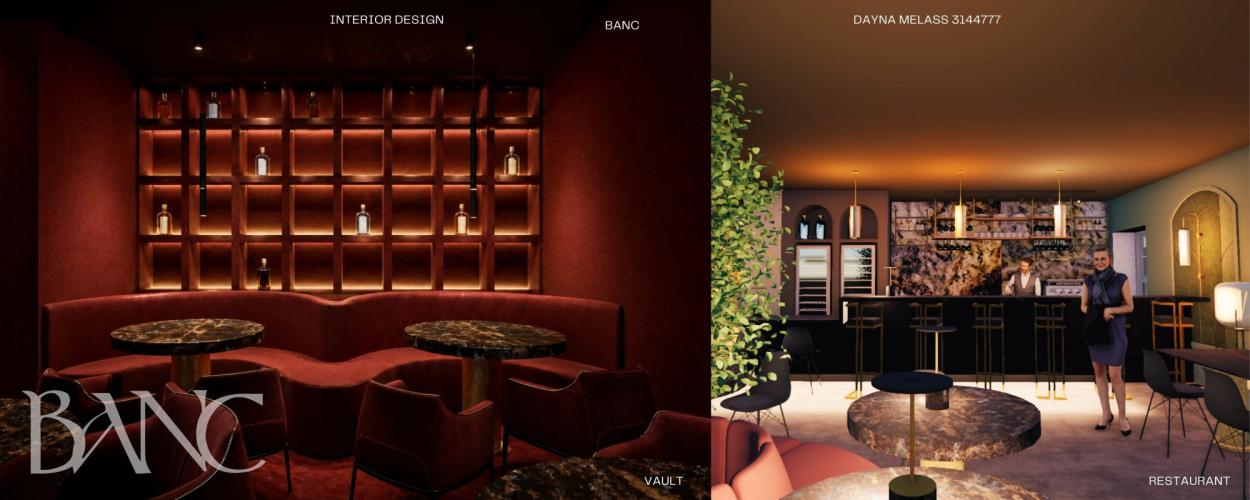 Rendered images of the restaurant and vault room. 