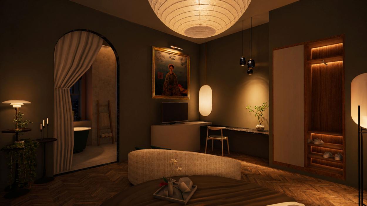 Rendered image of the primary room